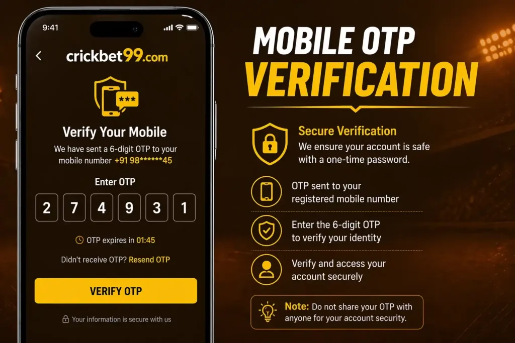 cricbet99 login id Mobile OTP verification screen