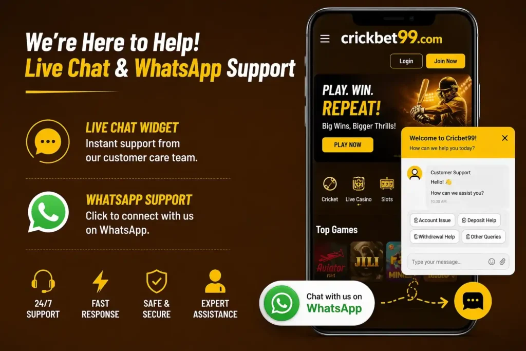 Live chat widget + WhatsApp button